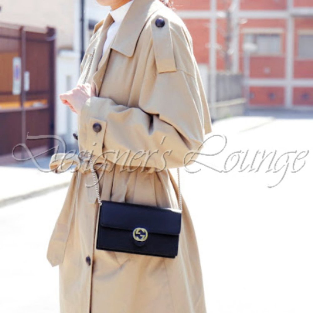 SOLD! NEW GUCCI Interlocking GG Black Leather Crossbody Wallet On Chain Bag - Picture 7 of 14